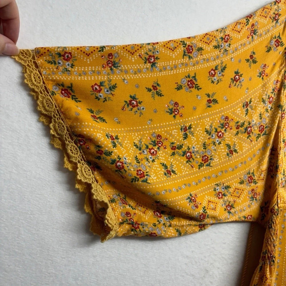 Miss Me Floral Peasant Blouse Yellow S - Picture 4 of 8